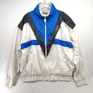 Vtg Adidas Jacket Mens L White Blue Black Windbreaker Retro Track 90s Streetwear